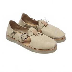 Satorisan Benirras Beige Perforated Leather Buckle Flats Eco Artisan Design, 37